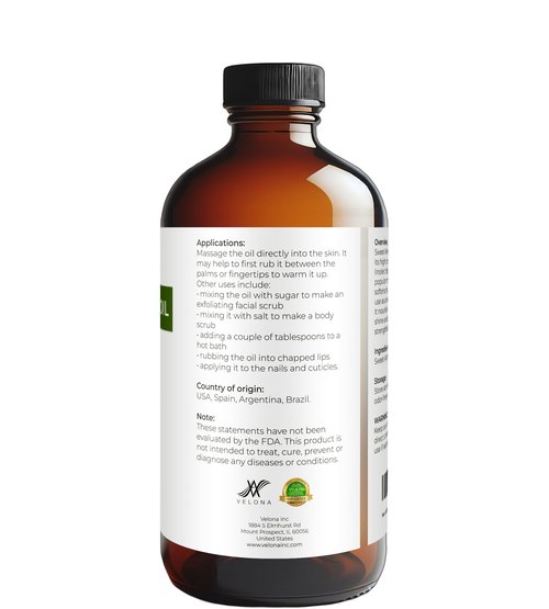 velona Sweet Almond Oil - 16 Fl Oz in Glass Bottle | 100% Pure and Natural Carrier Oil |Cold Pressed | Skin, Hair, Body & Face Moisturizing | Use Today - Enjoy Results…