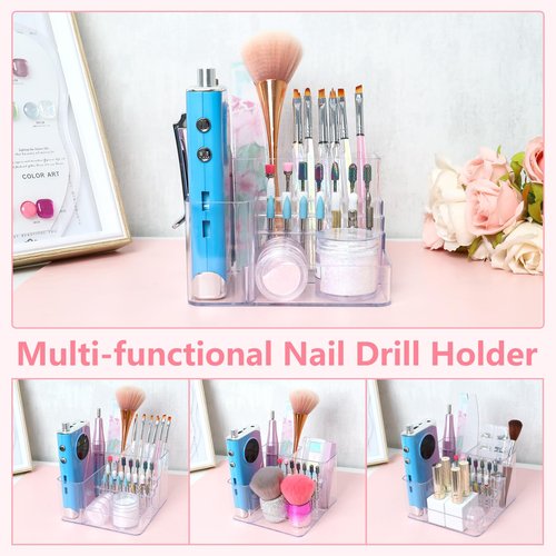 Nail Drill Holder, 21 Holes Nail Drill Machine & Bits Storage Box, Acrylic Nail Drill Bit Holder Professional Nail Tools Organizer, Nail Desk Organizer for Nail Tech