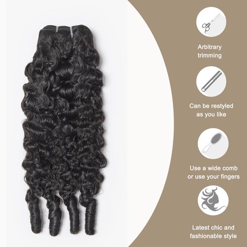 HEYKNOT Burmese Curly Bundles Human Hair 16 Inch Water Wave 100% Unprocessed Brazilian Virgin Hair Quick Weave Hair 3C4A Deep Curly human hair wet and wavy bundles for Women Natural Black