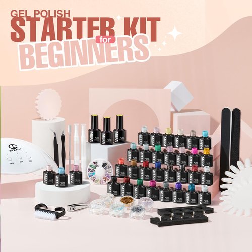 MEFA 56 Pcs Gel Nail Polish Kit with U V Light 48W Nail Dryer, 32 Colors Nude Pink Gel Nail Polish Set with Base and Matte/Glossy Top Coat Nail Art Decorations Manicure Tools DIY Salon Gifts