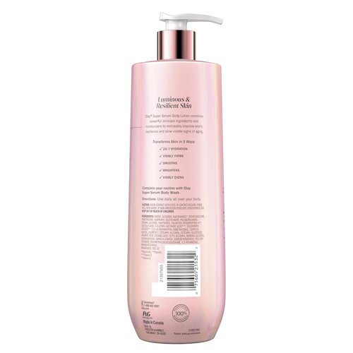 Olay Super Serum Hand & Body Lotion for Dry Skin, 24hr Long Lasting Hydration, 5+ Ingredient Complex for Bright Even Firm Luminous Skin, Sweet Vanilla & Soft Wood Scent, 18.5 fl oz