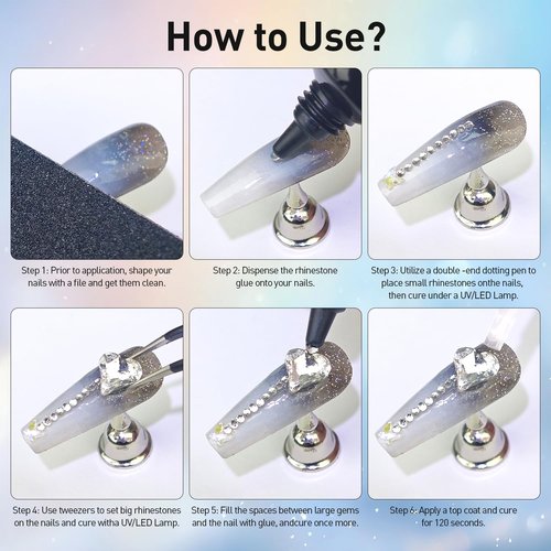 Finger Secret Rhinestone Glue Kit with Gold & Silver Chrome Powder - 30g Nail Glue for 3D Gel Nail Art & Charms