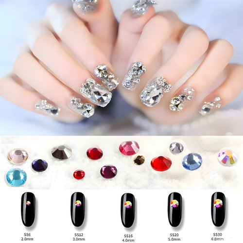 Flatback Rhinestones Round Gems for Nails Art and Crafts 620Pcs SS30 6mm AB Crystals Glitter Stone DIY Bags Clothes Shoes (Transparent White AB)