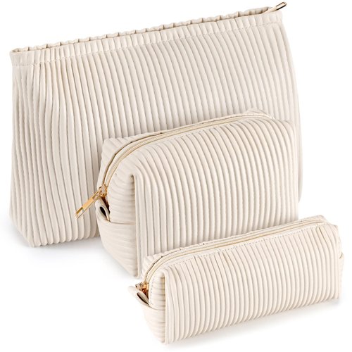 Talltalk 3 Pcs Cosmetic Makeup Bag for Women Portable Travel Toiletry Cosmetic Pouch Cute Bag Accessories Brushes Storage Organizer for Daily Use, 3 Sizes(Pu Leather,Elegant)