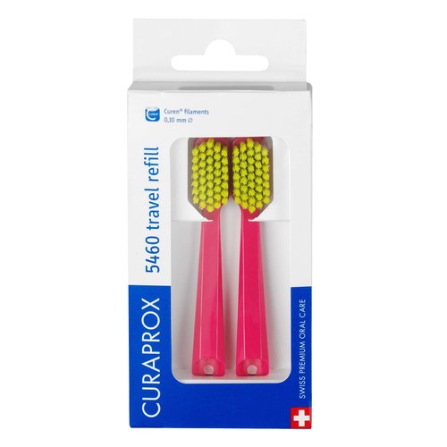 Curaprox CS 5460 Toothbrush Heads – for Travel Set | Ultra Soft Plaque Removal |Orange-Yellow| Refill Duo-Pack