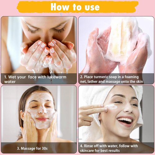 Urrznp Lemon Turmeric Kojic Acid Soap Bar, Turmeric Soap Bar with Vitamin E for Dry Sensitive Skin, Lemon Soap for Face, Body Hands 2 Bars