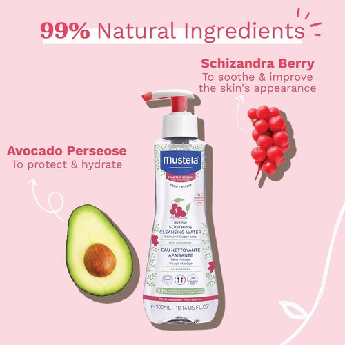 Mustela Baby Soothing Cleansing Water - No-Rinse Micellar Formula for Sensitive Skin - 10.14 fl. oz.