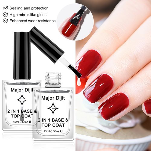 Major Dijit Clear Base & Top Coat 2-in-1 Nail Polish - Quick-Dry, Long-Lasting High Gloss Formula | 0.5 Fl Oz