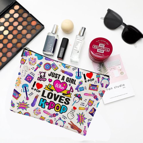 QualityLife K-Pop Makeup Bag K-Pop Music Movie Merch Just A Gi-rl Who Loves K-Pop Gift for Music Fan Kpop Team Gift