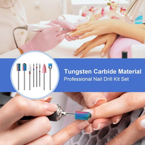 Cnynail 3/32'' Nail Drill Bits Set – 8pcs Tungsten Carbide & Ceramic and Diamond Bits for Acrylic, Gel & Cuticle Removal – Professional Electric Nail File Kit for Manicure, Pedicure – Home & Salon Use
