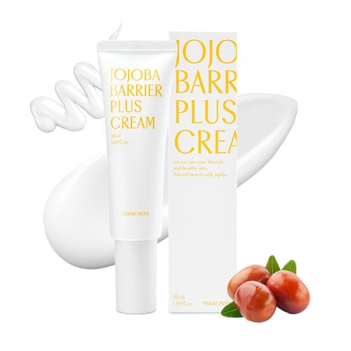 PINKWONDER Jojoba Barrier Plus Cream 1.69oz(50ml), 24HR Long Lasting facial Moisturizier Face Cream, Jojoba Oil and Hyaluronic Acid for Dry Sensitive Skin, Korean Skin Care