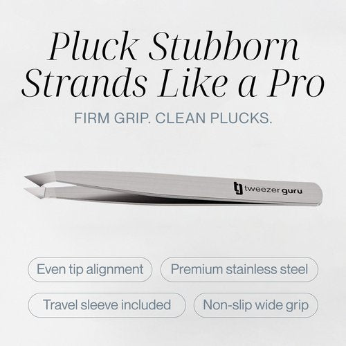 Tweezer Guru Eyebrow Tweezer Set for Women & Men - Professional Slant and Pointed Tweezers Set with Case - Precision Tweezers Kit for Facial Hair, Splinter and Ingrown Hair Removal (4 PC-W)