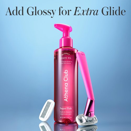Athena Club Women’s Razor Kit, 5-Blade Cartridge Razor for Sensitive Skin, Serum-Infused Blades with Shea Butter and Hyaluronic Acid, Includes Handle, 5 Refills and Magnetic Shower Hook - Rose