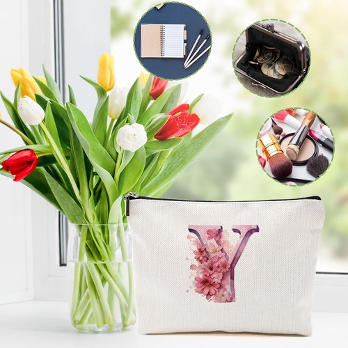 DHKG Initial Makeup Bag Personalized Cosmetic Bag Monogrammed Gifts for Women Sister Bride Nurse Travel Organizer Zipper Pouch Teacher Gifts Mothers Day Birthday Bridal Shower Gifts, Pink Letter Y