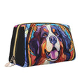 Novgift Bernese Mountain Stained Dog Breed Glass Art Leather Makeup Bag Travel Cosmetic Bag For Women Large Capacity Makeup Pouches