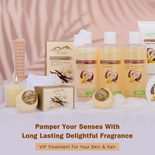 Vanilla Coconut Spa Gift Set Bath & Body Gift Basket. Natural Large Spa Basket! #1 Spa Gift Basket for Women and Men!