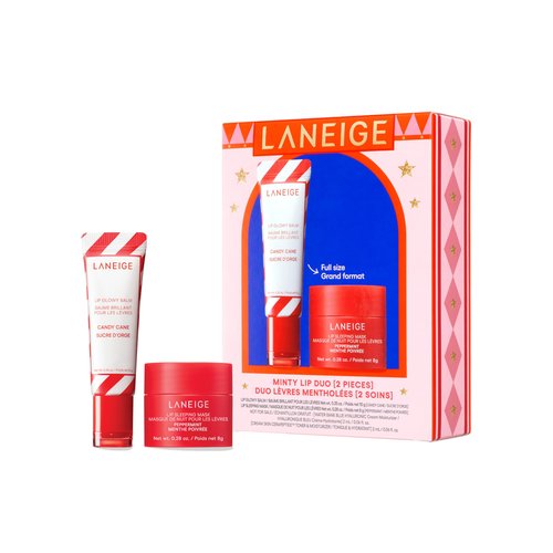 LANEIGE Minty Lip Duo: Peppermint Lip Sleeping Mask and Candy Cane Lip Glowy Balm for Soft, Hydrated Lips