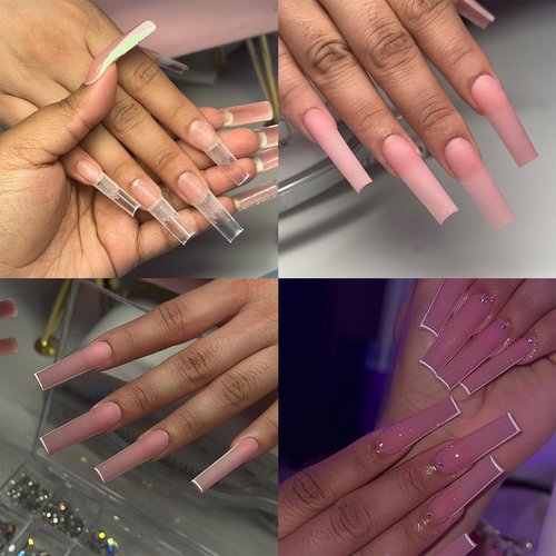 HWHUNO XL Tapered Square Nail Tips No C Curve,500Pcs Clear Medium Half Cover Long Coffin Acrylic Nails Tips Preshaped for Professional Manicure Salon and Home DIY