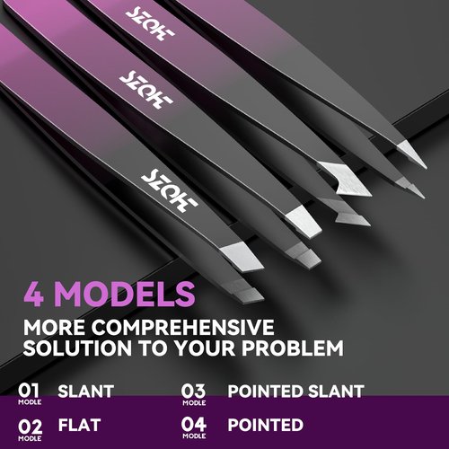 Professional Tweezers Set for Eyebrows – 4PC Precision Stainless Steel Tweezers Kit with Slant, Pointed & Flat Tips – Eyebrow Hair Removal Tool for Women & Men – Eco-Friendly Paper Tube Packaging
