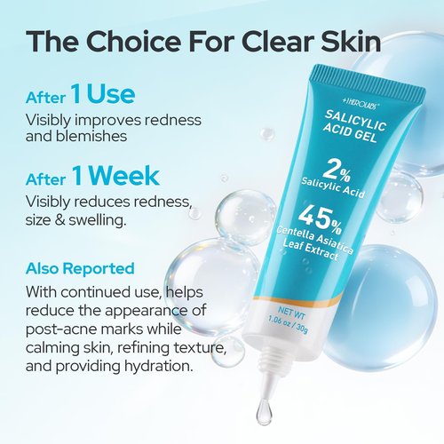 2% Salicylic Acid Gel Serum - with 45% Centella Asiatica Leaf Extract, Pore Clarifying & Oil Balancing for Oily, Acne-Prone Skin, Fragrance-Free, 1 Fl Oz