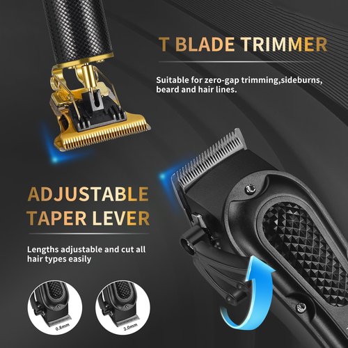 LQT® Men's Professional Hair Clippers Kit，Cordless & Corded Barber Clippers Set，Grooming Rechargeable Beard Trimmer with Adjustable Blade Black