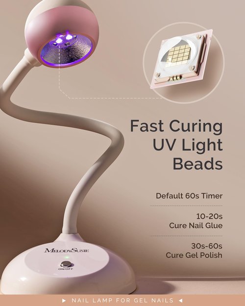 MelodySusie Gooseneck Cordless UV Nail Lamp with Adjustable Light Angle, S-Pro09M 2-In-1 Rechargeable Fast Curing Nail Dryer Cures All Gels, Especially Rhinestone Glue & Liner Gel Polish