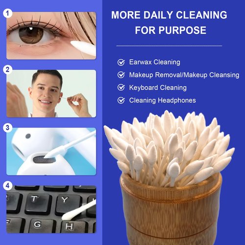 1000 Count Dual Tip Cotton Swabs with Pointed and Rounded Ends Biodegradable Paper Sticks Soft Cotton for Cleaning Makeup and Everyday Use