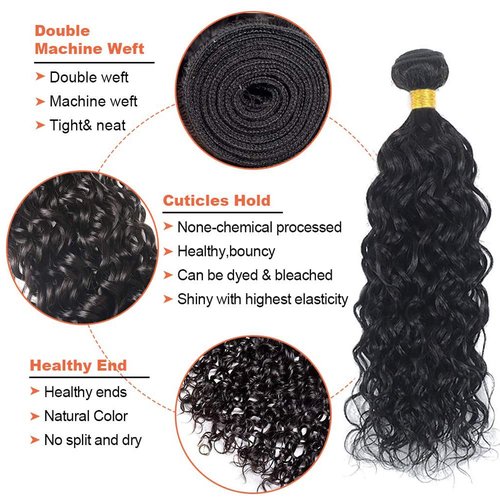 Color #1b Human Hair Bundle Natural Black Water Wave 3 Bundles 14 16 18 inch Real Natural Black Water Wave Human Hair Extensions 1B Color 150g