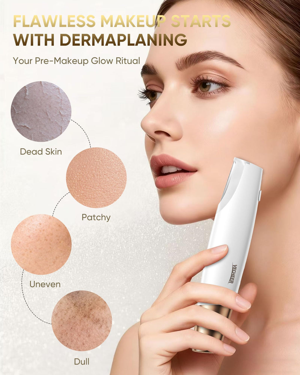 Yecheer Dermaplane Razor for Women Face: Sonic Dermaplaning Tool for Smooth&Flawless Skin - Professional Peach Fuzz Remover w/LED Light&8 Refill Blades - Non-Irritating Electric Facial Hair Removal