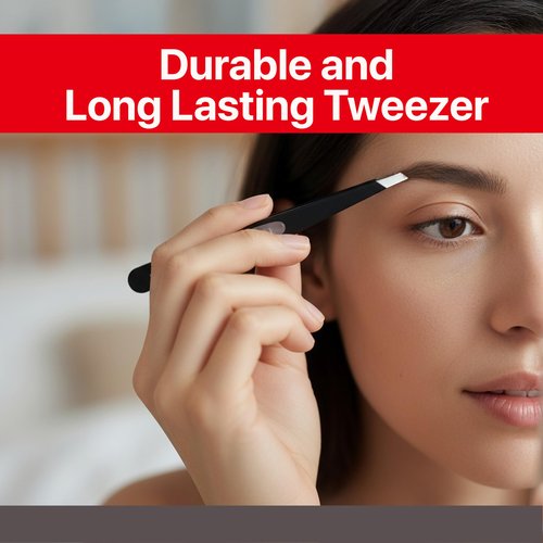 SEKI EDGE SS-518 Amazing Tweezer - Slant Tip with Tension Stopper - Stainless Steel -Black- Crafted with Patented Spring Technology for Precision and Flawless Eyebrow and Hair Removal - Made in Japan
