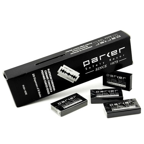 Parker 100‑Count Double Edge Safety Razor Blades – Premium Platinum‑Tungsten‑Chromium Coated Stainless Steel for Smooth, Long‑Lasting Shaves – Fits All DE Razors