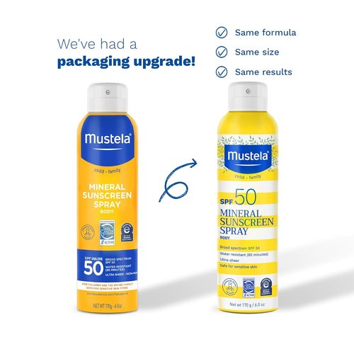 Mustela Baby Mineral Sunscreen Spray SPF 50 - Water-Resistant & Fragrance-Free Formula - 6 fl. oz.