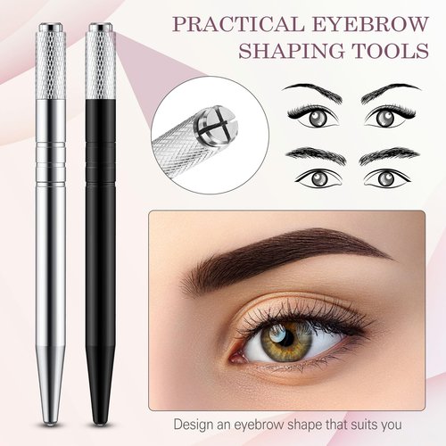 Gisafai 50 Pcs Microblading Pen Manual Eyebrow Pens Supplies Aluminum Microblade Pen Tool Holder Hand Tools for Makeup Supplies Salons(Silver, Black)