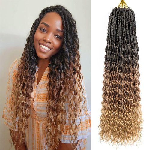 DoeSeor 30 Inch Goddess Locs Crochet Hair 8 Packs New Soft Faux Locs Crochet Braids Deep Wave Pre Looped Hair Extensions for Black Women(3T3027/8PCS/30inch)