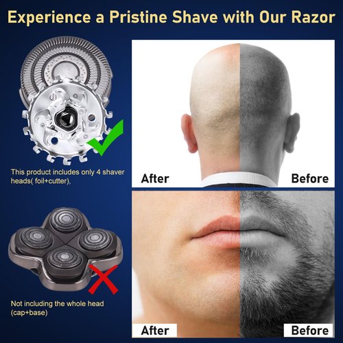 4pcs Shaver Replacement Blades for Skull Shaver Pitbull Boron PRO,Triple-ring Shaver Replacement Heads Compatible with Skull Shaver Pitbull Gold/Silver/Platinum/Diamond Pro Shaver and Palm Shaver