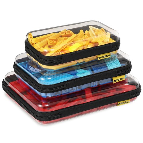 pakkabuu 3 Pack Clear Hard Shell Zipper Case - Clear Waterproof Cosmetic Bag with Zipper,Organizer Bins, Charging Cables, creative journaling, painting brushes,Christmas Storage Bins.