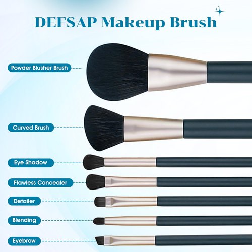 DEFSAP Cosmetic Makeup Brushes Set, Professional Make up Set, Premium Brush Kit tools, Soft Synthetic Hair for Face, Cheek, & Eye Makeup, with Leather Pouch (Dark Green,7 Pcs)