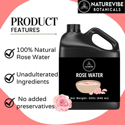 Naturevibe Botanicals Pure Rose Water Toner - Hydrating Facial Mist & Hair Spray | 32 oz, 100% Natural, Alcohol-Free