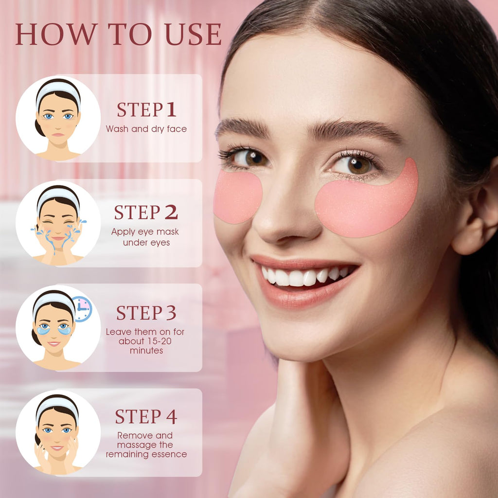 YOYORY Under Eye Patches Masks - for Fine Lines with Collagen and Hyaluronic Acid, Dark Circles,Eye bags,and Fade Wrinkles, puffiness Smoothing Skin Care Treatment for Women and Men, (60 Pcs) Pink