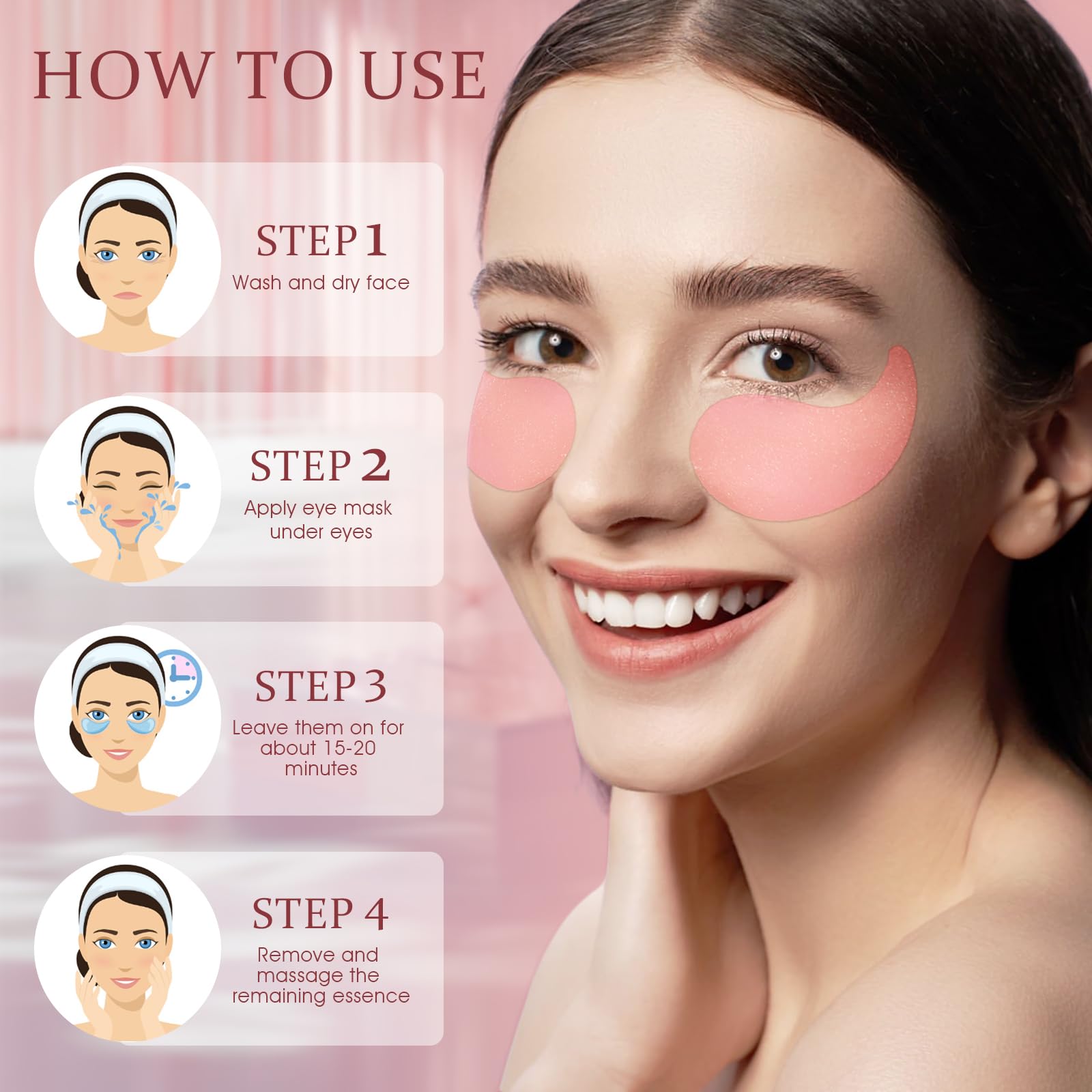 YOYORY Under Eye Patches Masks - for Fine Lines with Collagen and Hyaluronic Acid, Dark Circles,Eye bags,and Fade Wrinkles, puffiness Smoothing Skin Care Treatment for Women and Men, (60 Pcs) Pink