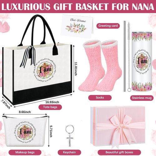 Paterr 7 Pcs Christian Gift for Women Include 20 oz Tumbler Religious Tote Bag Makeup Bag Socks Keychain Card Birthday Gifts(I Am)