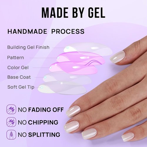 BTArtbox Press On Nails - Short White Soft Gel Square Chrome Tips | Reusable 30-Piece Kit in 15 Sizes - Vanilla Glazed