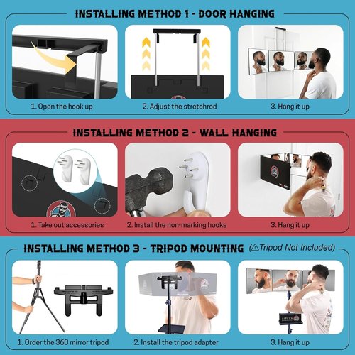 360 Mirror | Trifold Self Haircut System - Adjustable 3-Way Mirror for Men & Women