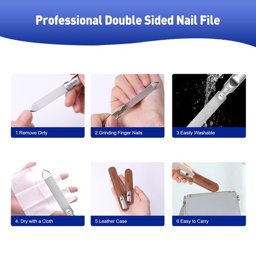 Lobodt Stainless Steel Nail File with Anti-Slip Handle and Leather Case, Double Sided and Files Nails Easily for Men and Woman,Great for Home Salon or Travel Use (2 PCS Metal)