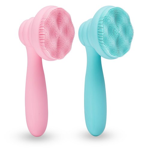 2 PC Silicone Facial Cleansing Brush Facial Scrubber Manual Exfoliating Facial Brush Face Cleanser Face Exfoliator Ultrafine Bristles for Sensitive Skin Easy to Clean Lather Well(Pink&Green)