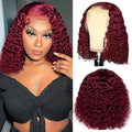 Jinhongze 99J Burgundy Curly Bob Wig Human Hair 13x4 Lace Front Wigs Human Hair Burgundy Deep Curly Wigs for Black Women Burgundy Short Curly Bob Wigs 10 Inch