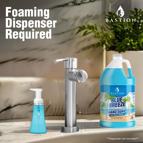 Bastion Blue Breeze Antibacterial Foaming Hand Soap - 1 Gallon Refill | Rich Lather & Moisturizing Formula