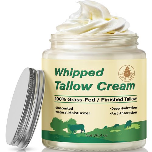 Letscarey Beef Tallow for Skin, Organic Grass Fed Whipped Beef Tallow Balm for Face & Body, Natural Unscented Tallow Face Moisturizer Cream Deeply Nourishes and Hydrates the Dry Skin, 4oz