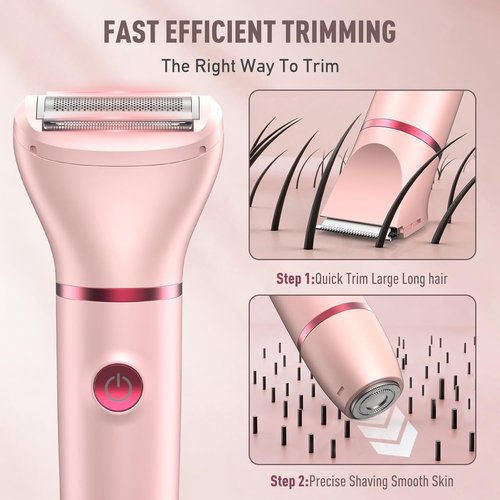 Skiennix Bikini Trimmer for Women - 3-in-1 Waterproof Electric Razor with LED Display | Pink
