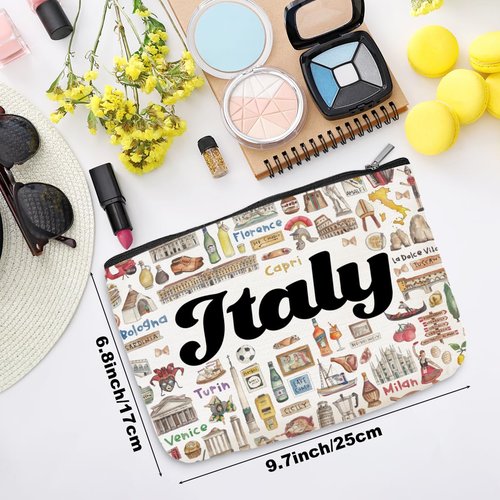 Italy Cosmetic Bag Makeup Bag Italian Gifts Italy Souvenirs Travel Merch Vacation Friendship Gifts for Women City Lovers Sister Traveler Best Friend Girls Trip Gifts Favors Christmas Birthday